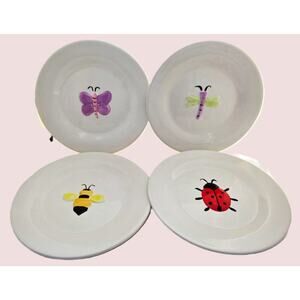Plates-Salad/Dessert-PAI-Hand Painted-Bee-Butterfly-Dragonfly-Ladybug-Set 4